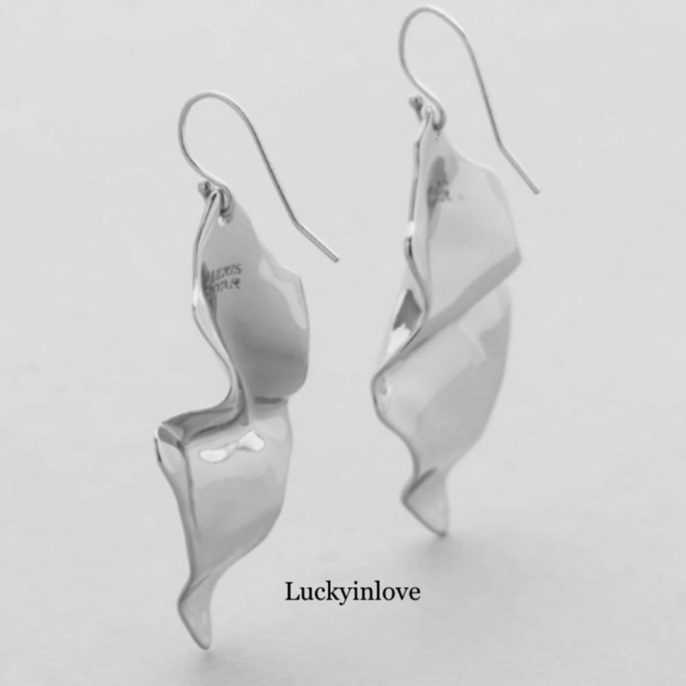 ALEXIS BITTAR • NEW Light weight Silver Draped Liquid Metal Leaf Drop Earrings - Picture 2 of 14